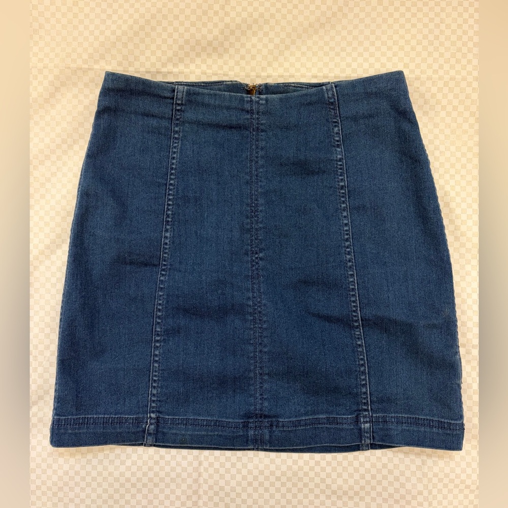 Free People Denim Jean Mini Pencil Skirt Medium Blue Wash